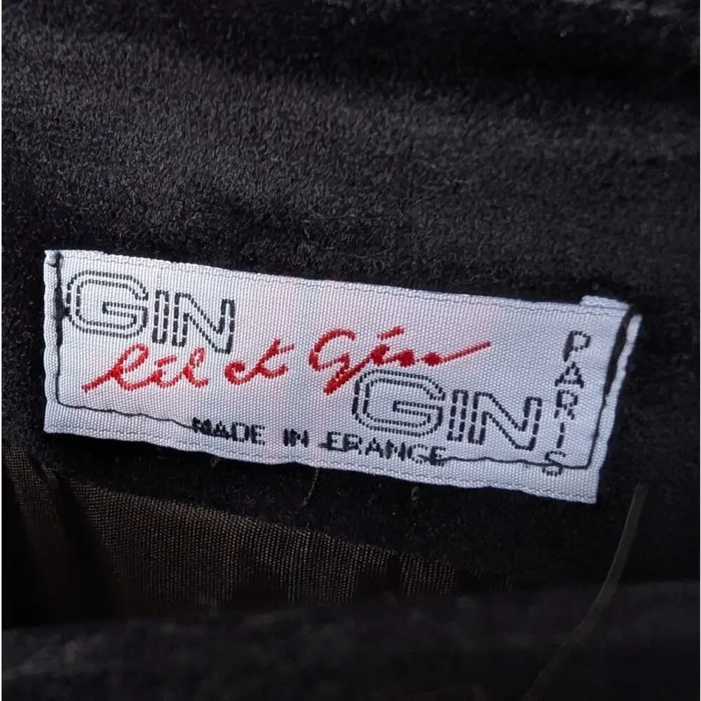Gin Gin Paris Vintage Navy/Black Velvet Hook & Eye Pencil Midi Skirt, size S-M